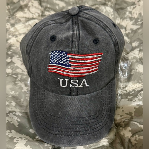 American Apparel Other - USA Patriotic Hat with Embroidered Flag, USA and USA Patch. One Size, Adjustable